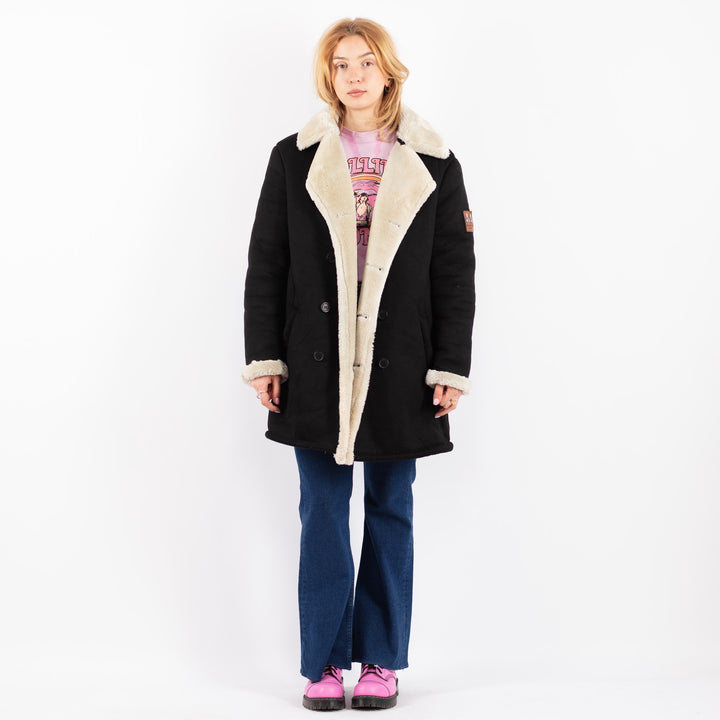 Vintage 00's Women Faux Sheepskin Coat in BlackV9613