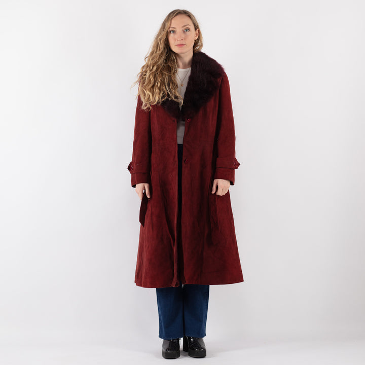 Vintage 70's Women Suede Sherpa Coat in RedV9408