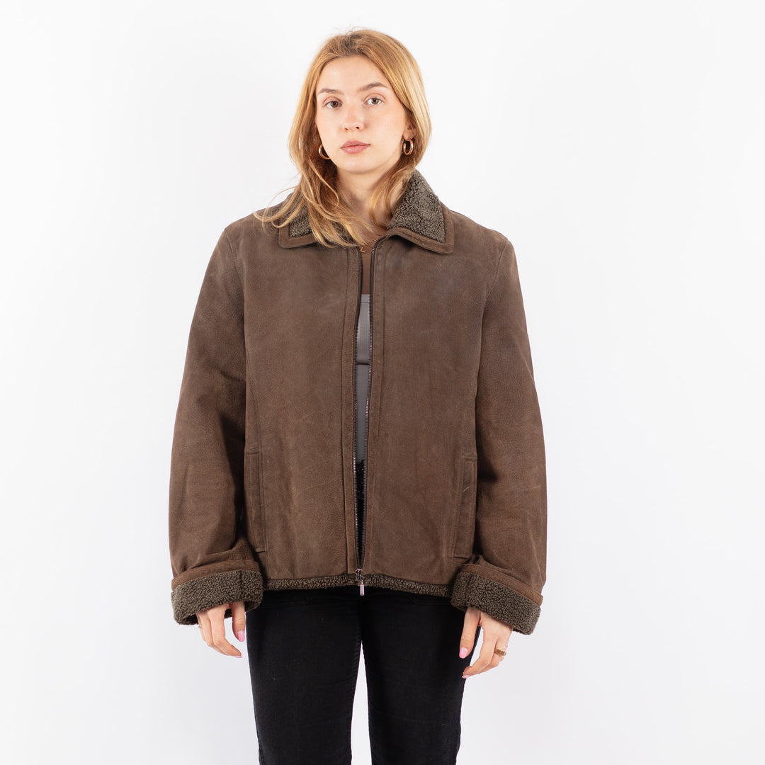Vintage 90's Women Suede Sherpa Jacket in BrownV9715