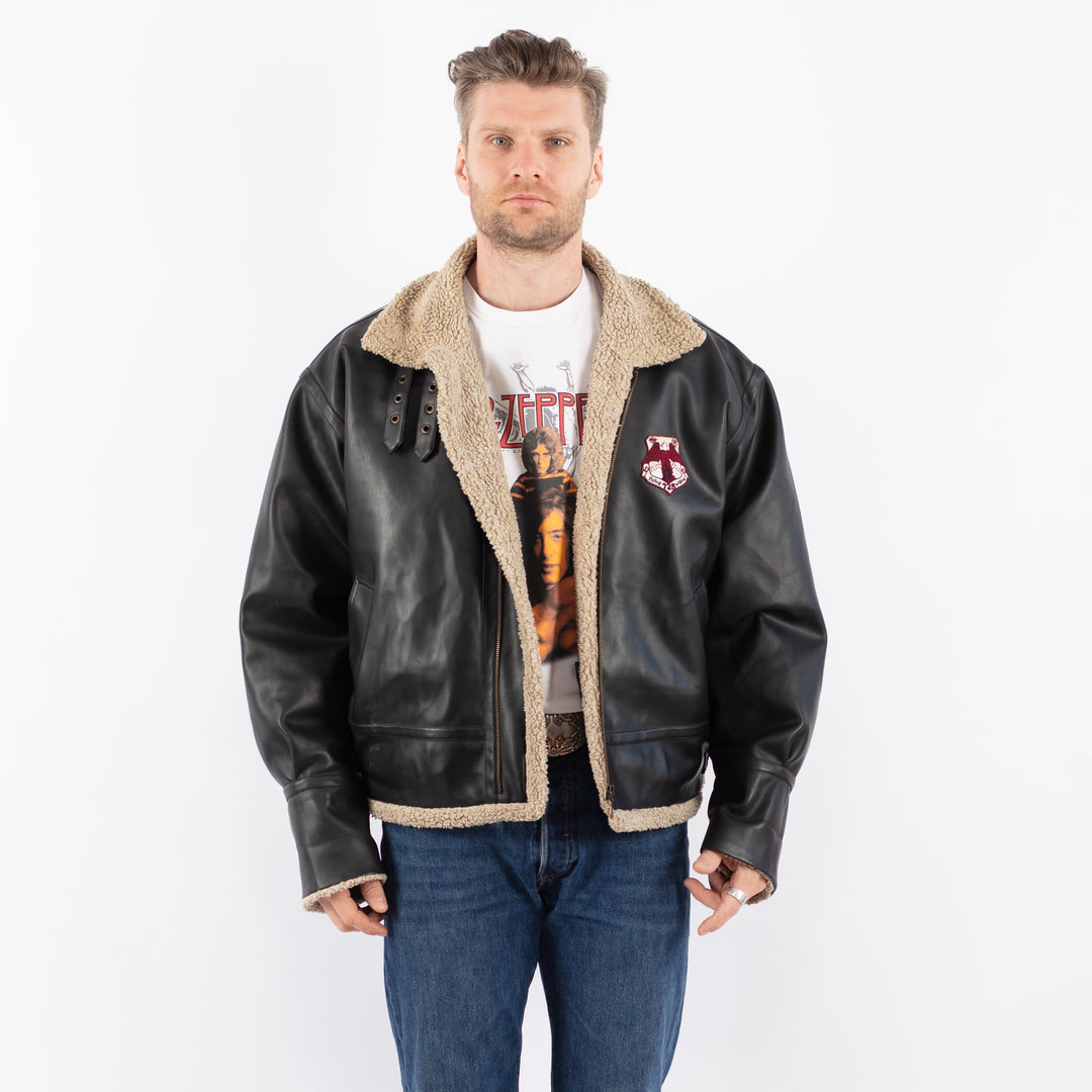 Vintage 90's Men Faux Sheepskin Jacket in BlackZ1583