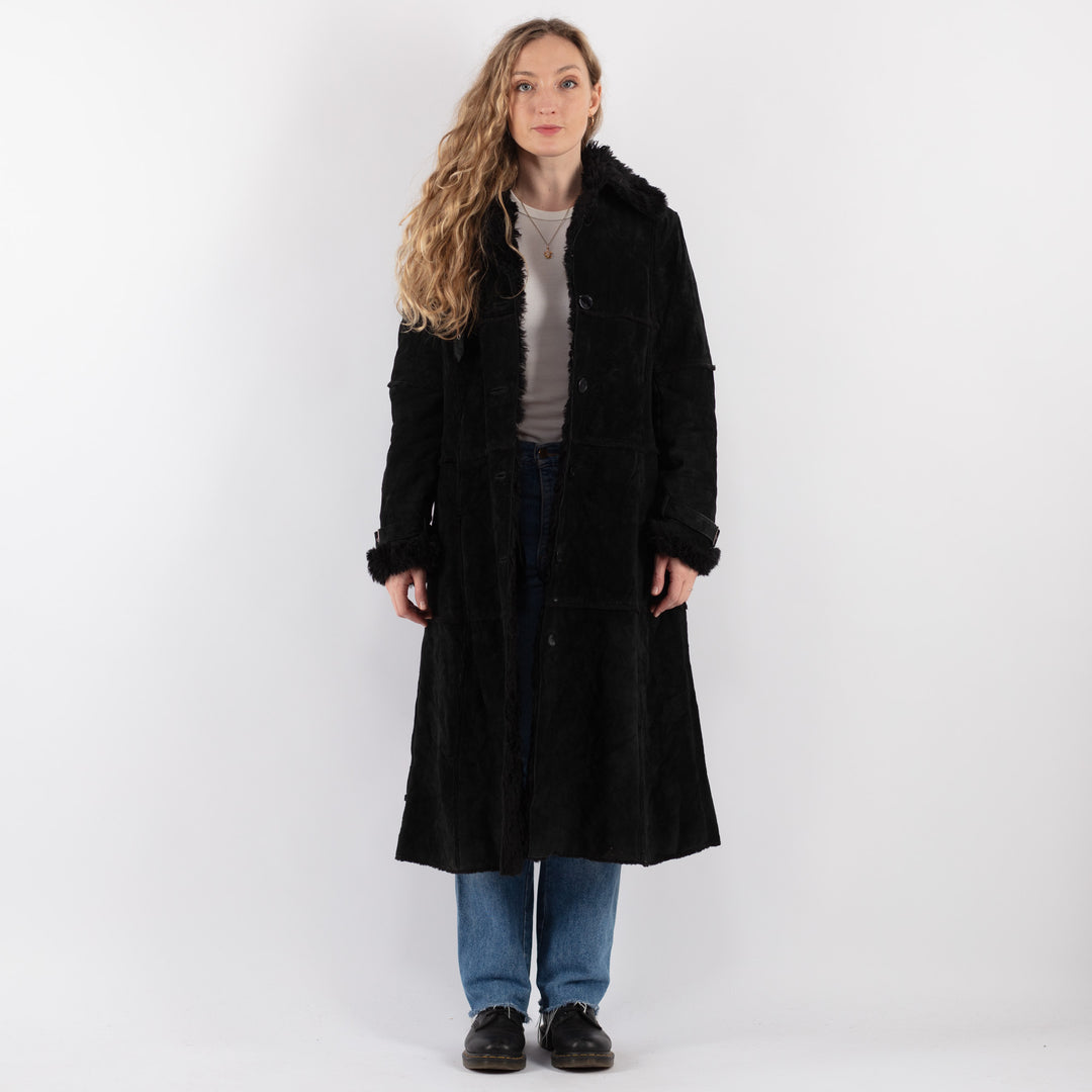 Vintage 90's Women Suede Sherpa Coat in BlackV9298