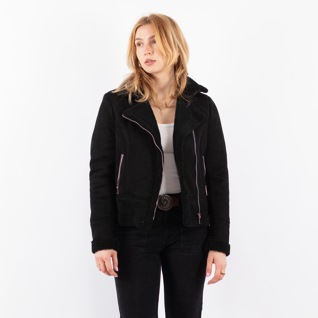 Vintage 00's Women Faux Sheepskin Jacket in BlackV9719