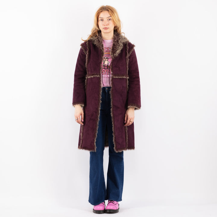 Vintage 00's Women Faux Sheepskin Coat in PurpleV9618