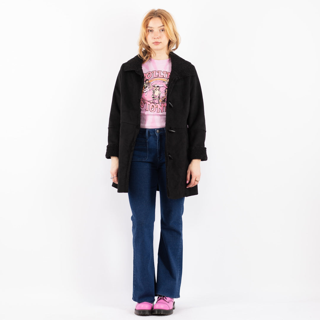 Vintage 90's Women Faux Sheepskin in BlackV9619