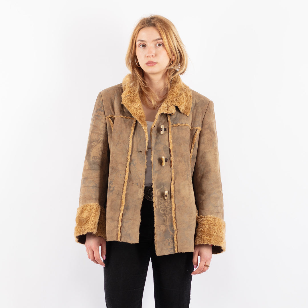 Vintage 90's Women Faux Sheepskin Jacket in BeigeV9720
