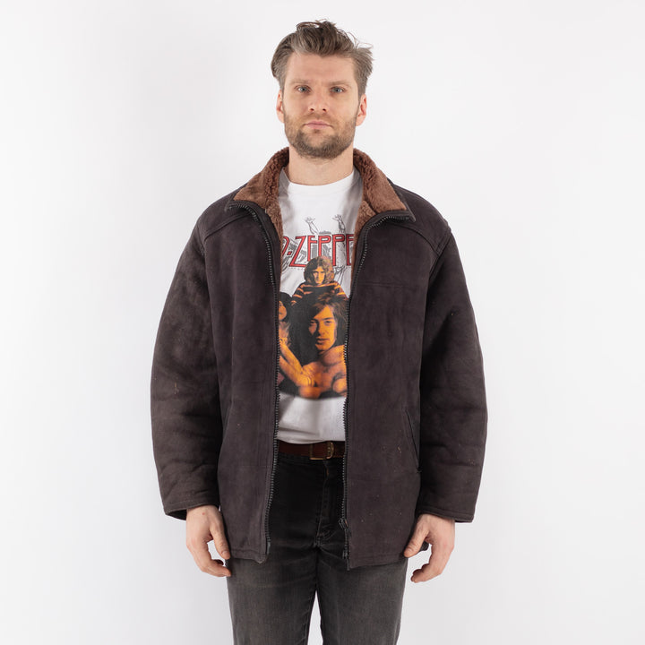 Vintage 90's Men Sheepskin Jacket in GrayZ593