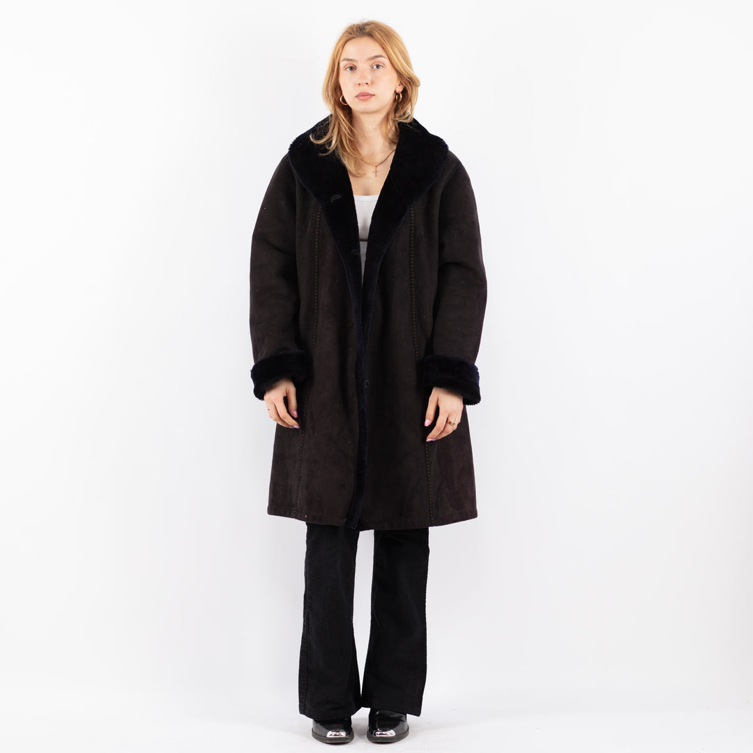 Vintage 00's Women Faux Sheepskin Coat in BlackV9722