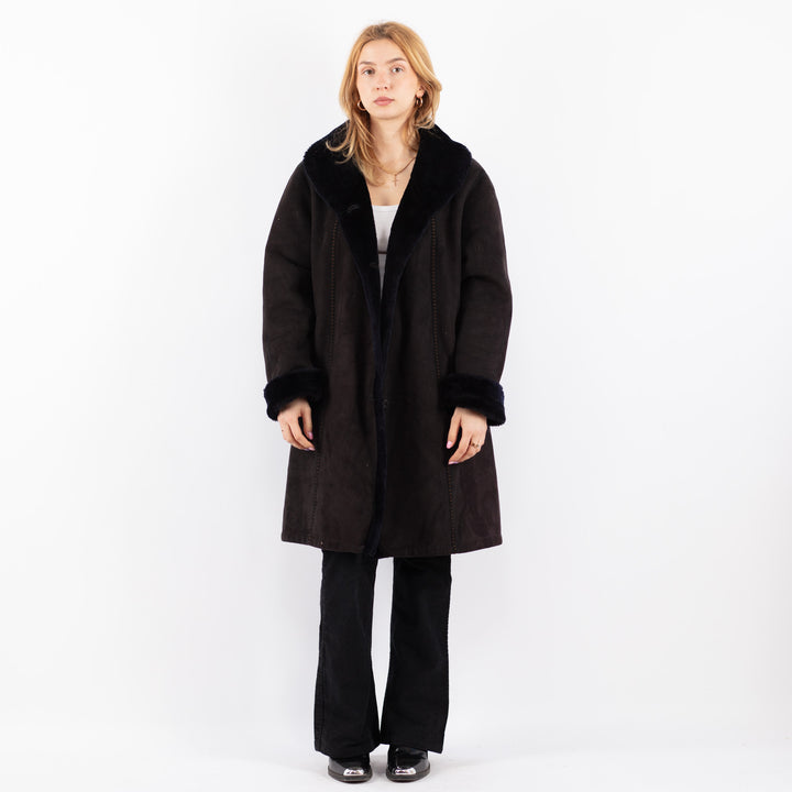 Vintage 00's Women Faux Sheepskin Coat in BlackV9722