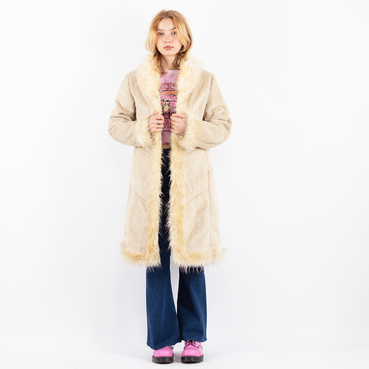 Vintage 90's Women Faux Sheepskin Coat in BeigeV9620
