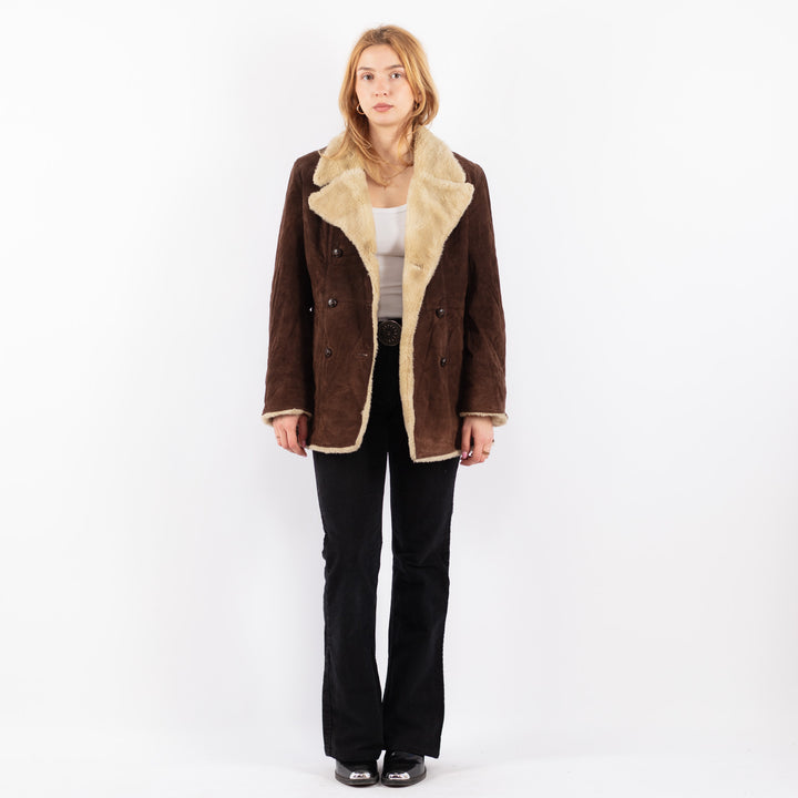 Vintage 90's Women Suede Sherpa Coat in BrownV9723