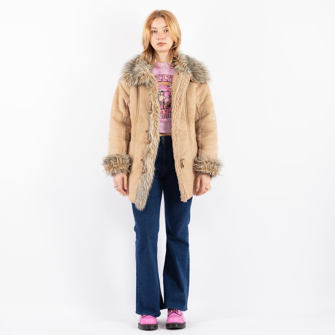 Vintage 90's Women Faux Sheepskin Coat in BeigeV9621