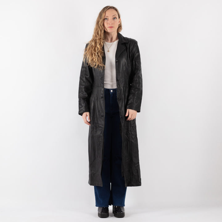 Vintage 90's Women Leather Coat in BlackV9421