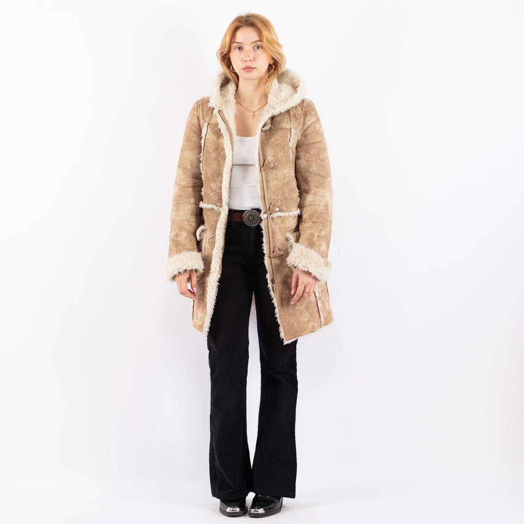 Vintage 90's Women Faux Sheepskin Coat in BeigeV9725