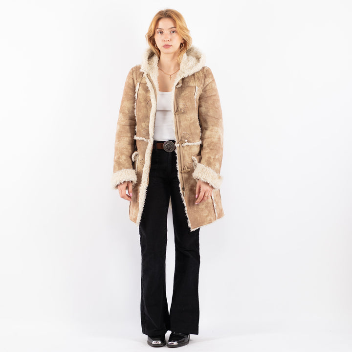 Vintage 90's Women Faux Sheepskin Coat in BeigeV9725