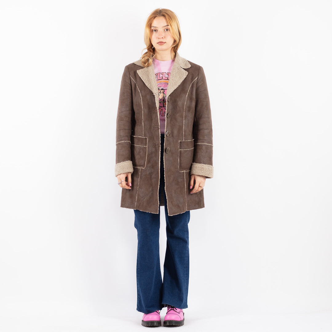 Vintage 90's Women Faux Sheepskin Coat in BeigeV9623