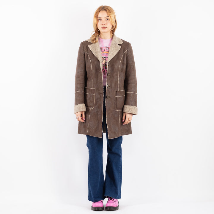Vintage 90's Women Faux Sheepskin Coat in BeigeV9623