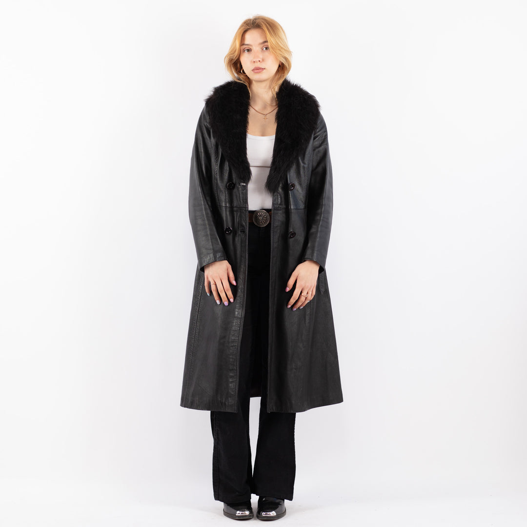 Vintage 90's Women Leather Coat in BlackV9726