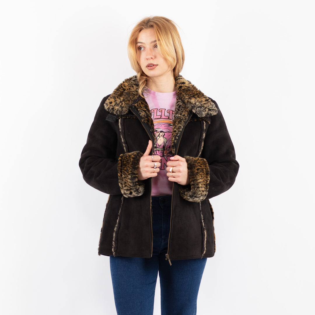 Vintage 90's Women Faux Sheepskin Jacket in BlackV9624