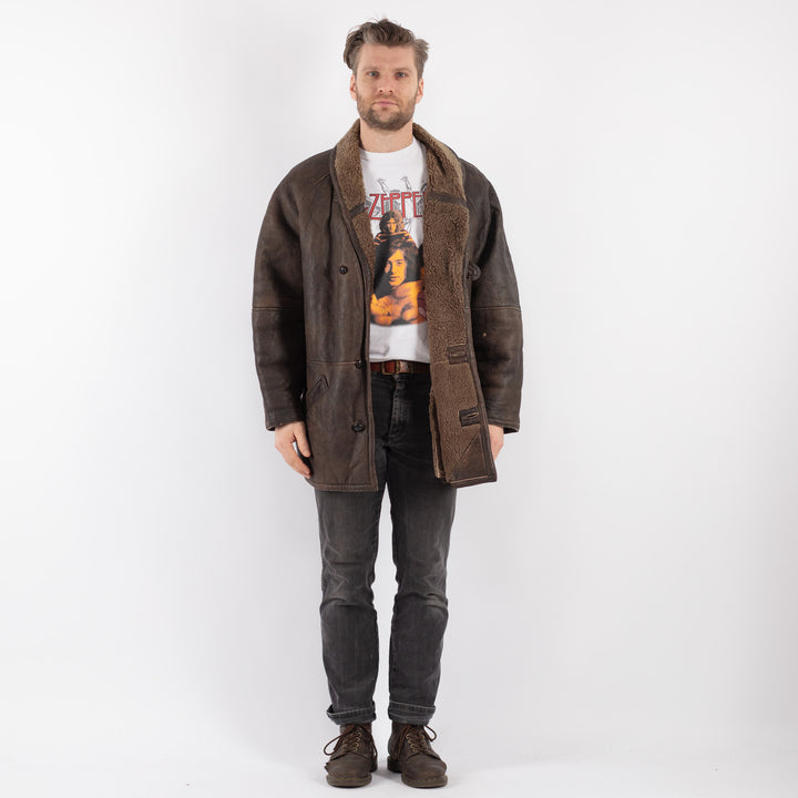 Vintage 80's Men Sheepskin Coat in BrownZ596