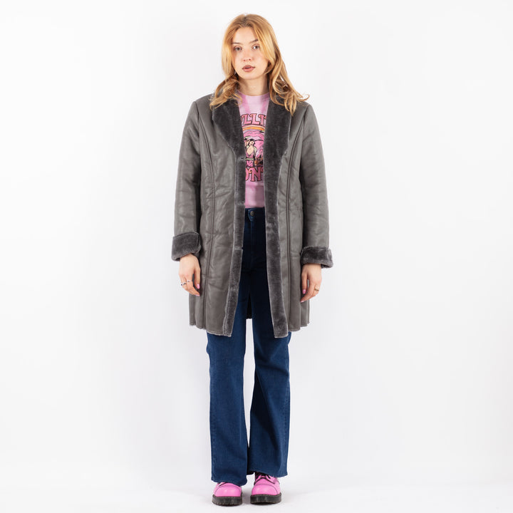 Vintage 90's Women Faux Sheepskin in GrayV9625