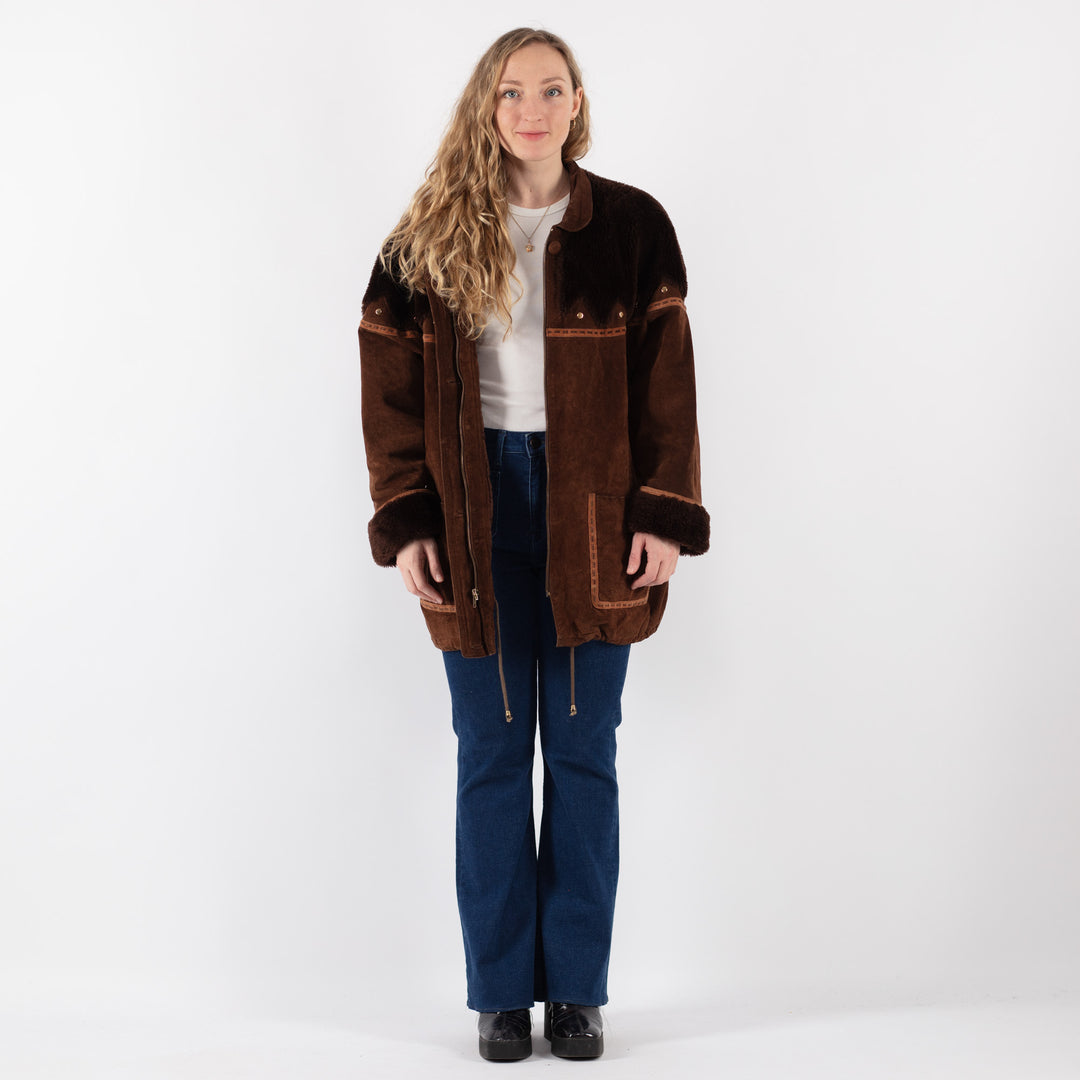 Vintage 90's Women Suede Sherpa Coat in BrownV9428