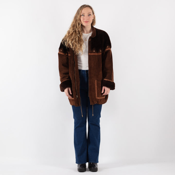 Vintage 90's Women Suede Sherpa Coat in BrownV9428