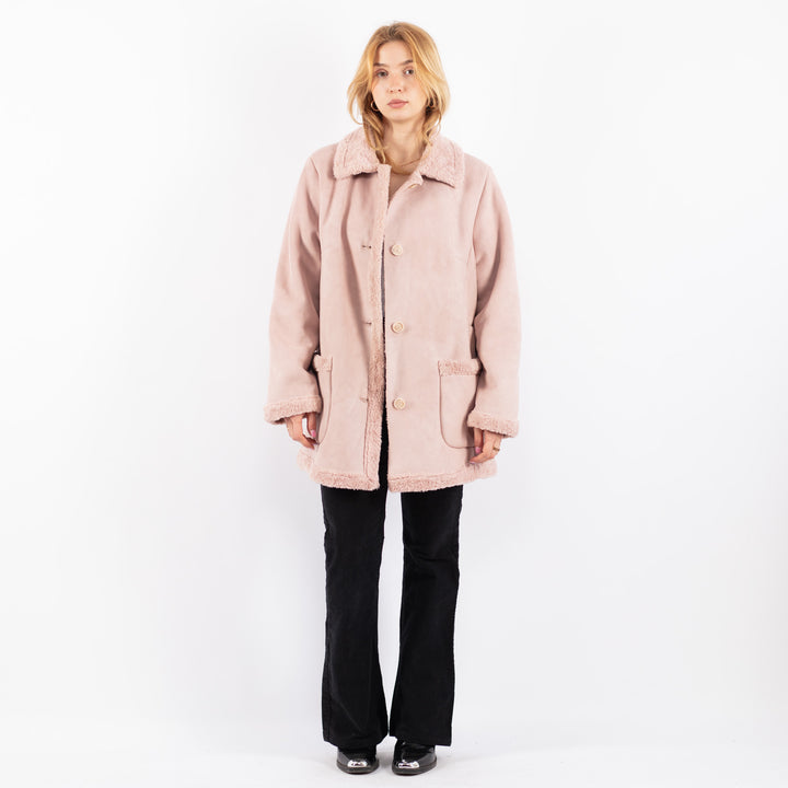 Vintage 90's Women Faux Sheepskin Coat in PinkV9729