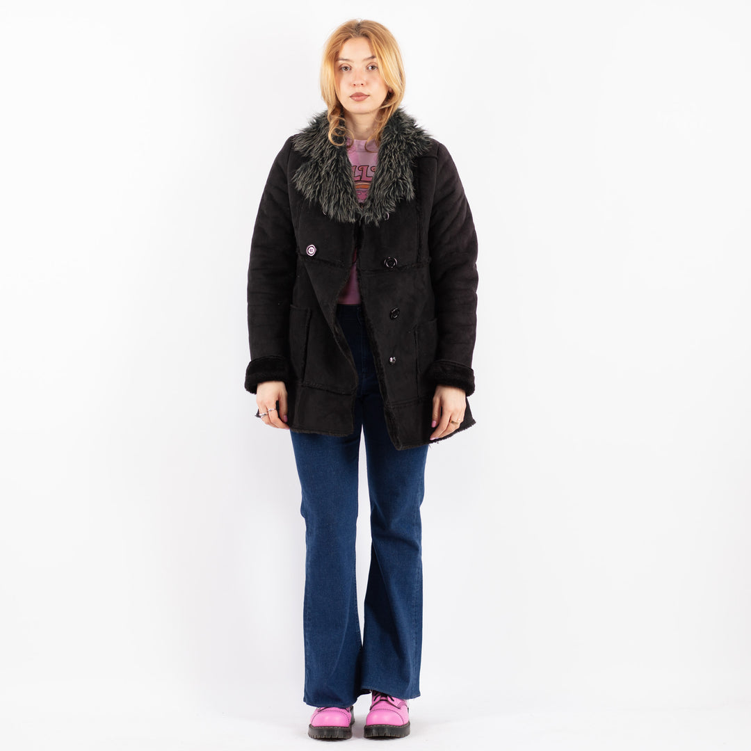 Vintage 90's Women Faux Sheepskin in BlackV9627