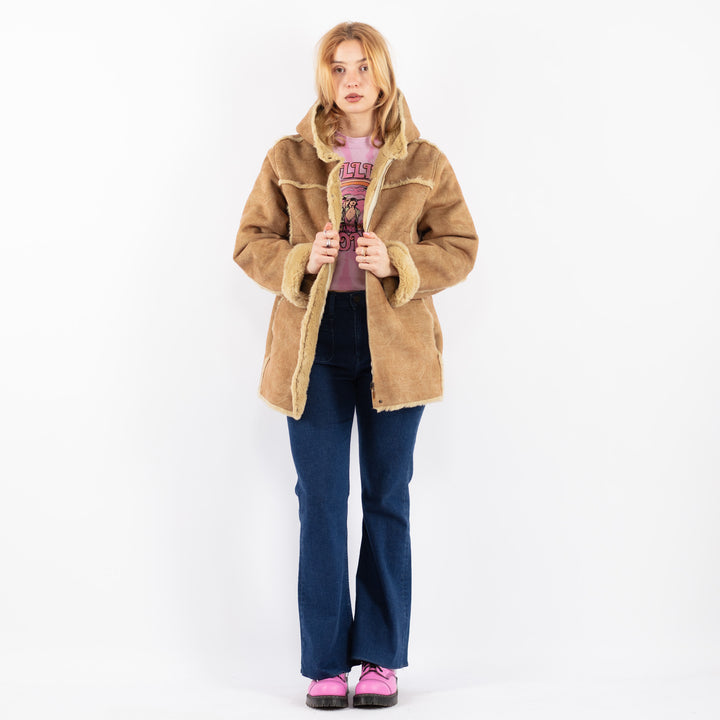 Vintage 90's Women Faux Sheepskin Coat in BeigeV9628