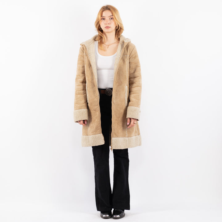 Vintage 90's Women Faux Sheepskin Coat in BeigeV9731
