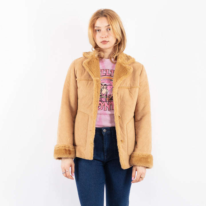 Vintage 00's Women Faux Sheepskin Jacket in BeigeV9629