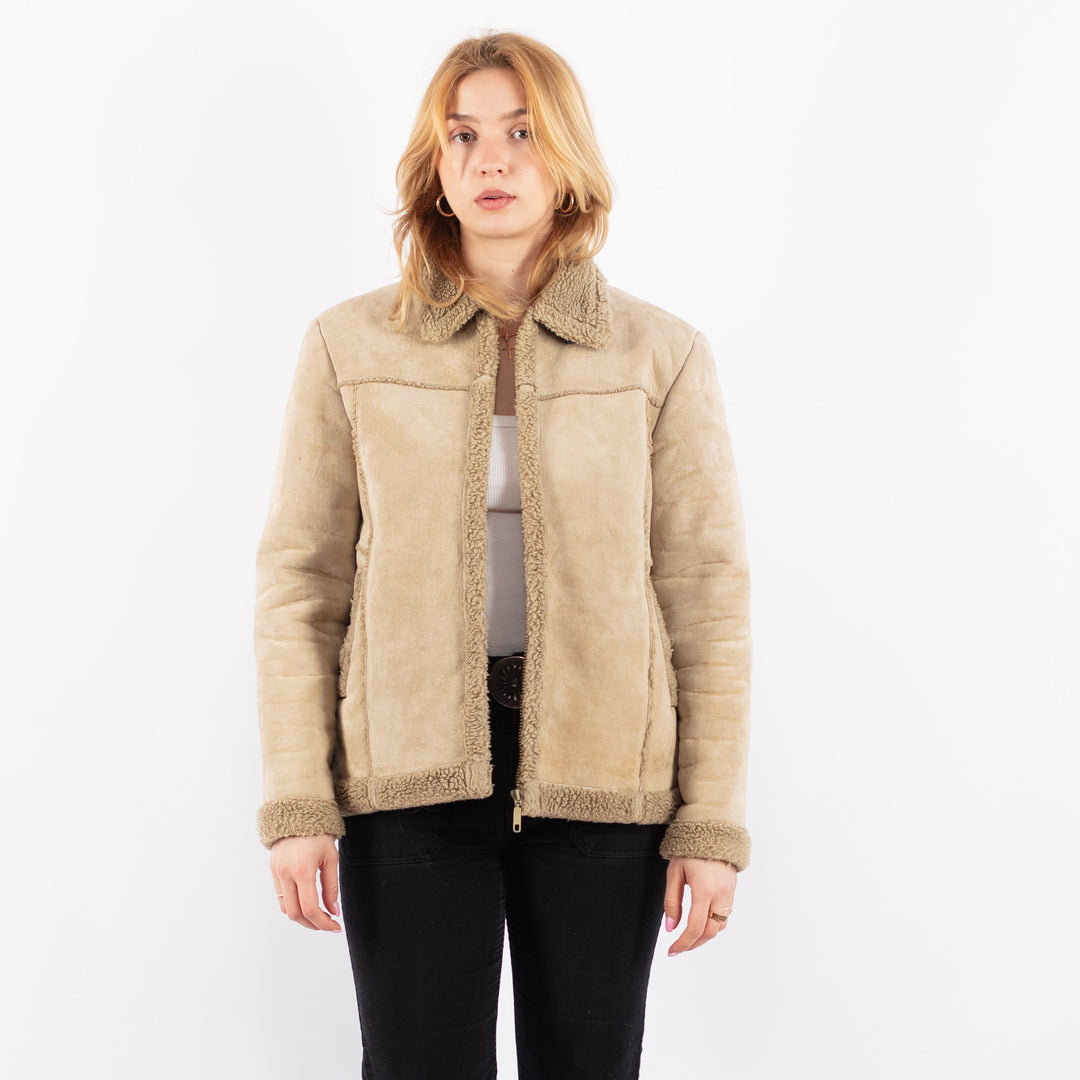 Vintage 90's Women Faux Sheepskin Jacket in BeigeV9732