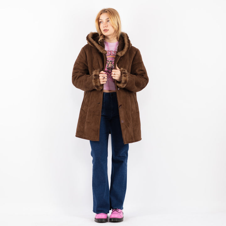 Vintage 90's Women Faux Sheepskin Coat in BrownV9632