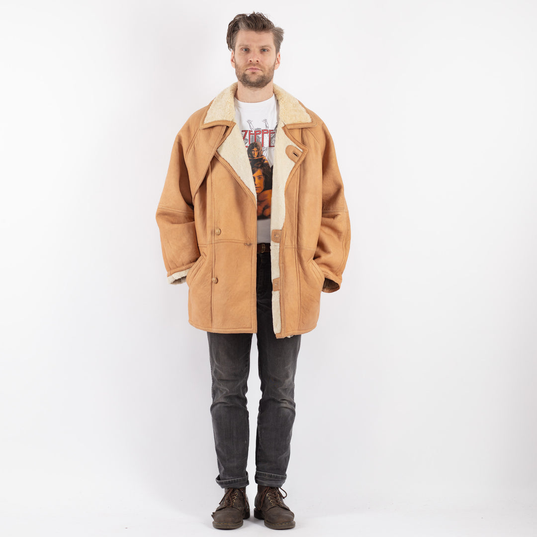 Vintage 80's Men Sheepskin Coat in BeigeZ603