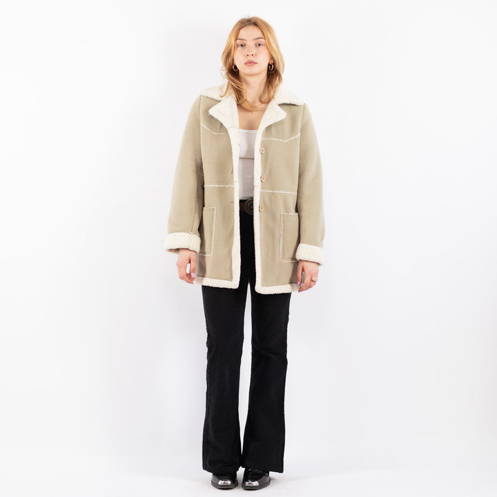 Vintage 90's Women Faux Sheepskin Coat in BeigeV9735