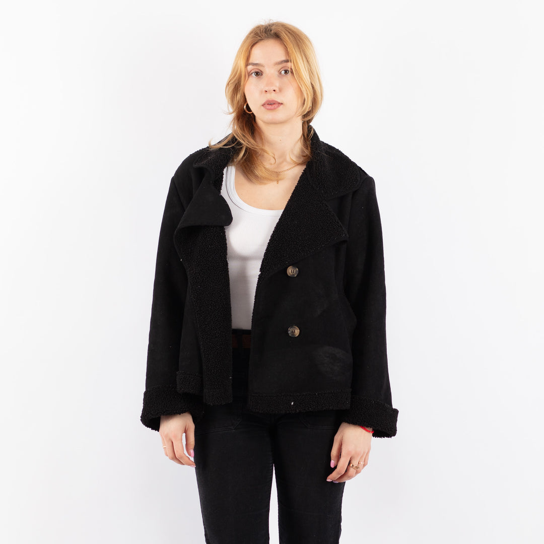 Vintage 00's Women Faux Sheepskin Jacket in BlackV9736