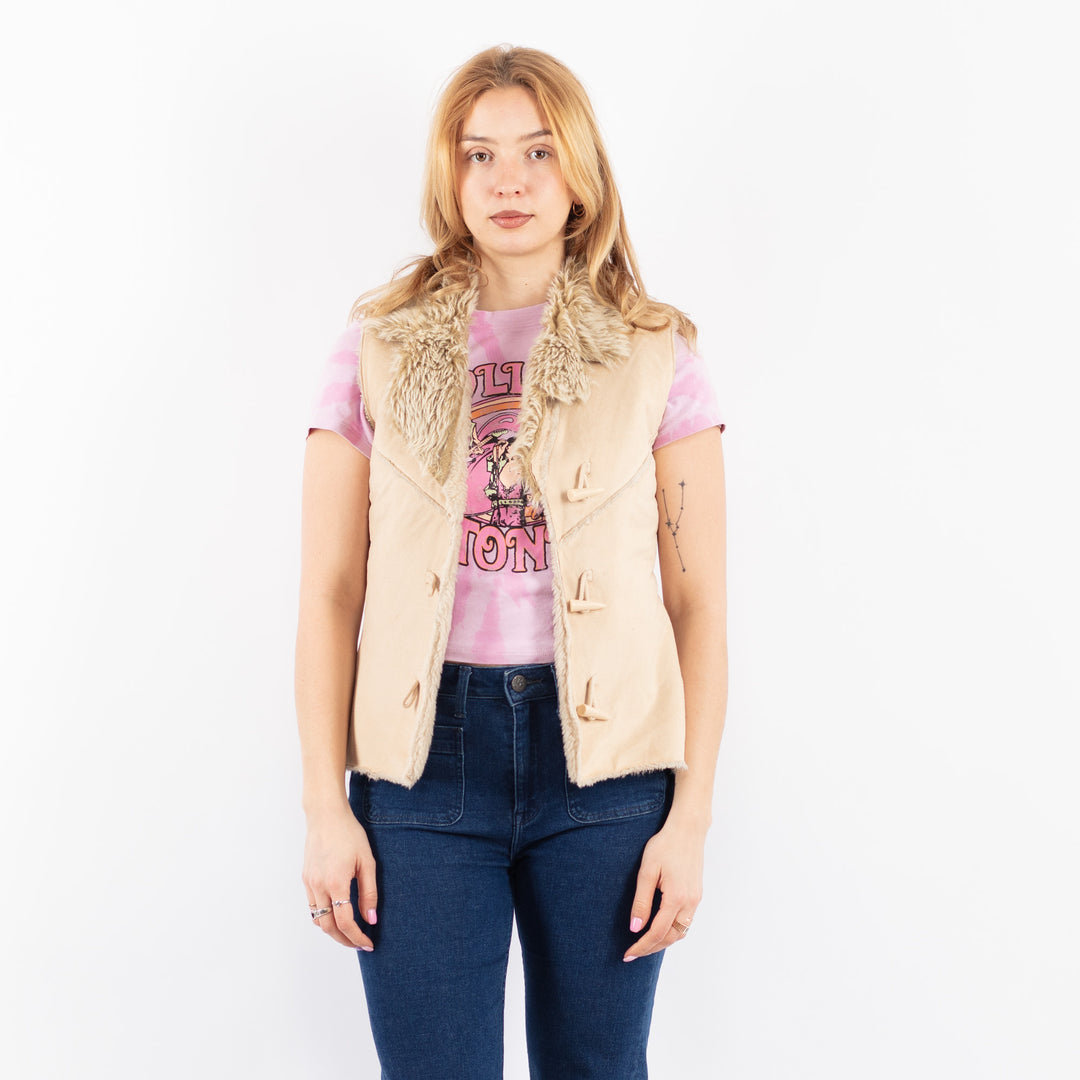 Vintage 90's Women Faux Sheepskin Vest in BeigeV9635