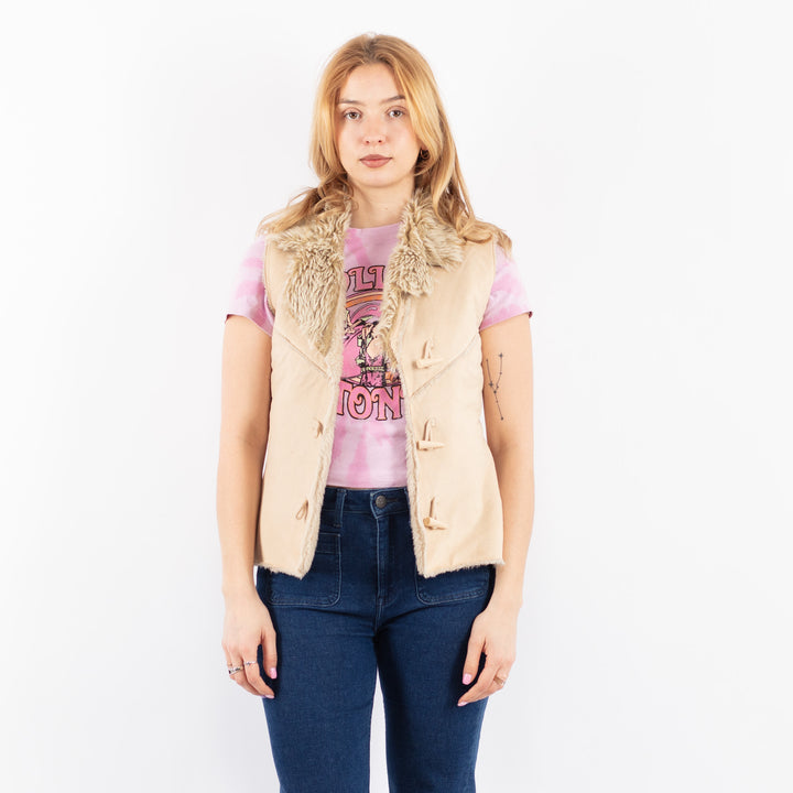 Vintage 90's Women Faux Sheepskin Vest in BeigeV9635