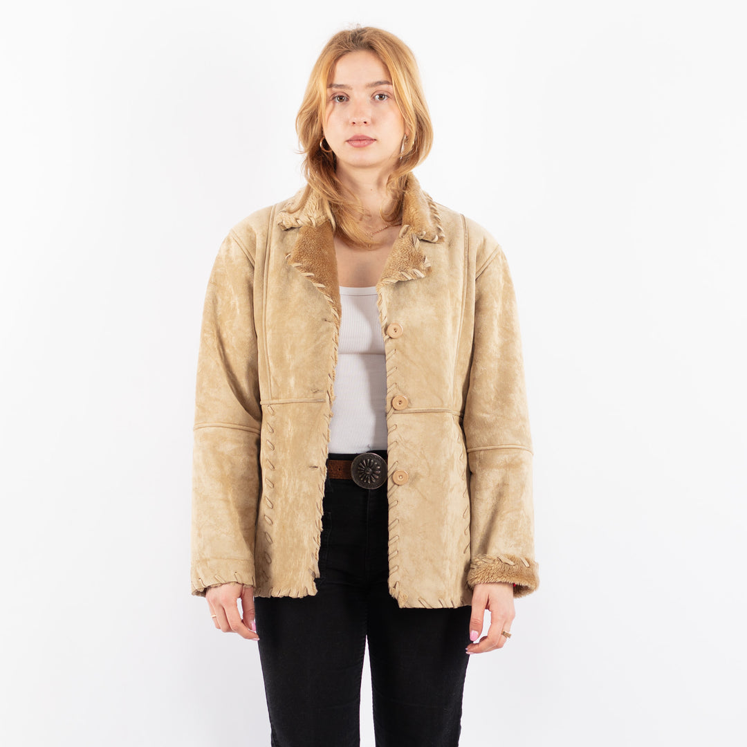 Vintage 90's Women Faux Sheepskin Jacket in BeigeV9738