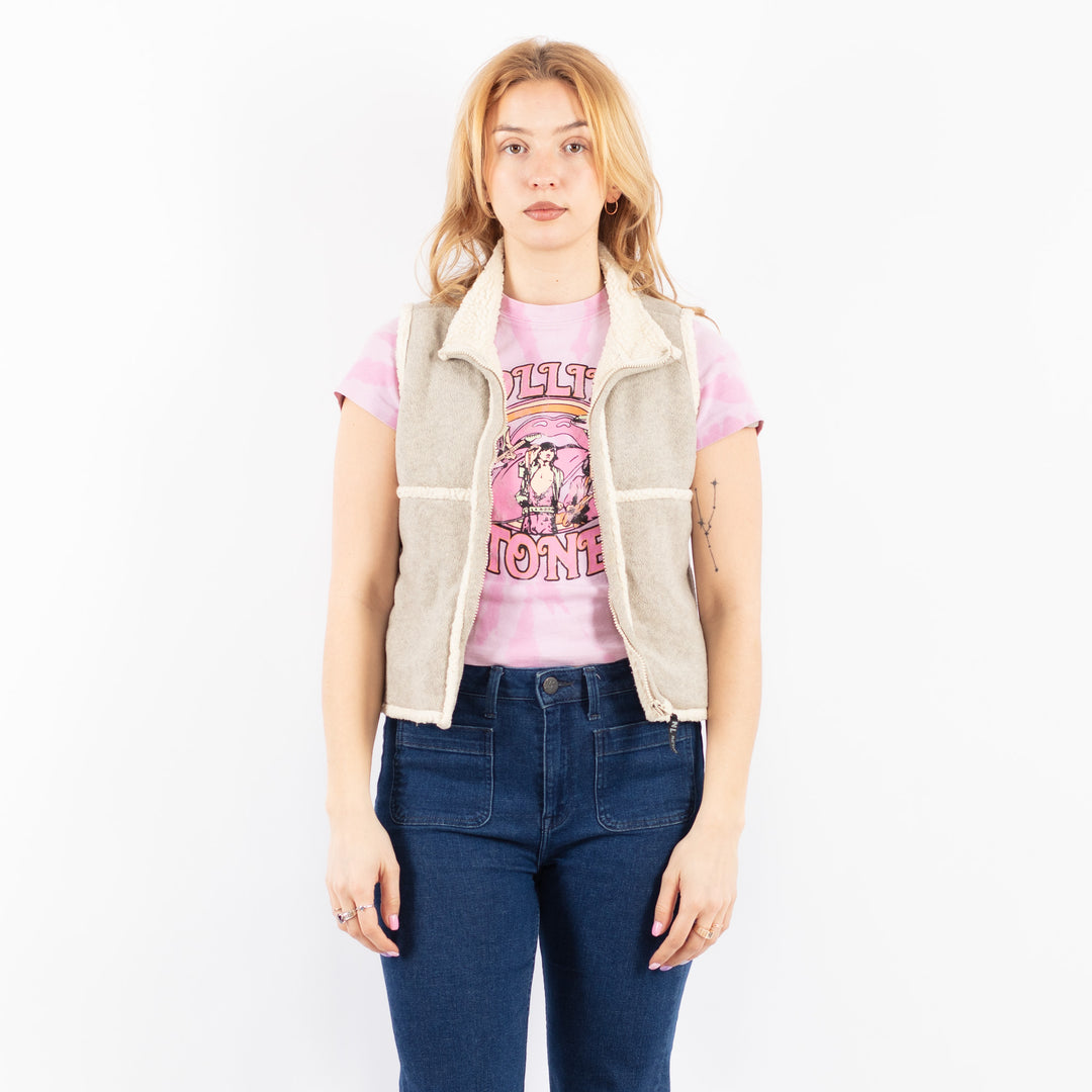 Vintage 90's Women Faux Sheepskin Vest in GrayV9638