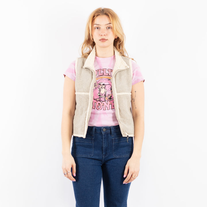 Vintage 90's Women Faux Sheepskin Vest in GrayV9638