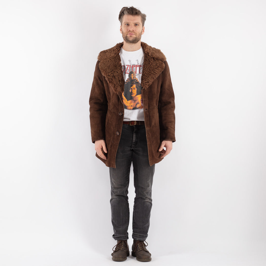 Vintage Men Sheepskin Coat in BrownZ608