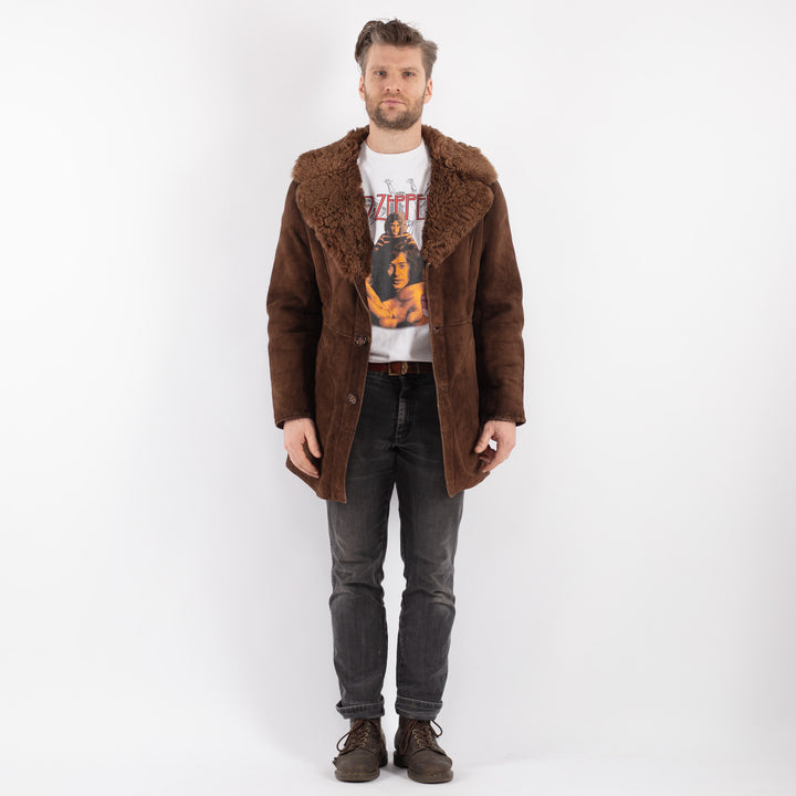 Vintage Men Sheepskin Coat in BrownZ608