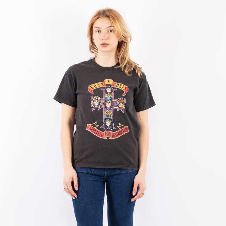 Vintage 00. gadu sieviešu Guns N'Roses T-krekls ar apdruku pelēkā krāsā