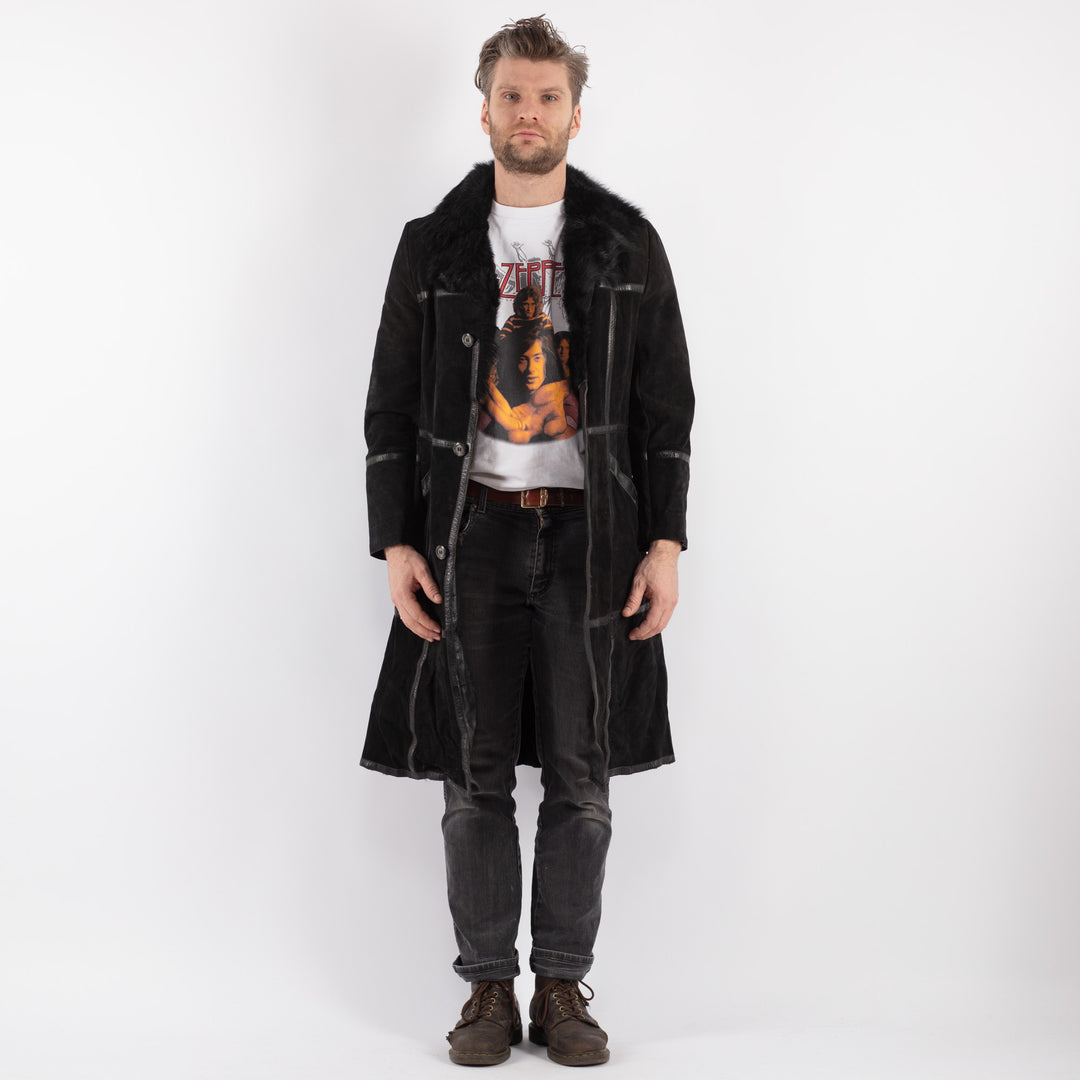 Vintage Men Sheepskin Coat in Black