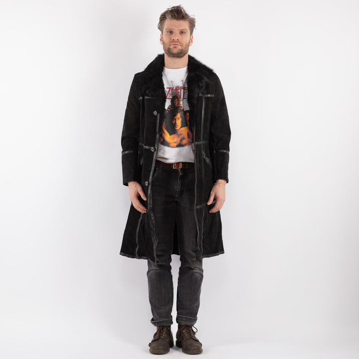 Vintage Men Sheepskin Coat in Black