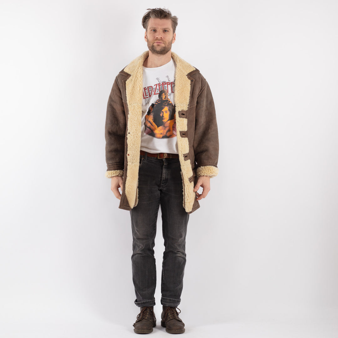 Vintage 90's Men Sheepskin Coat in BrownZ618