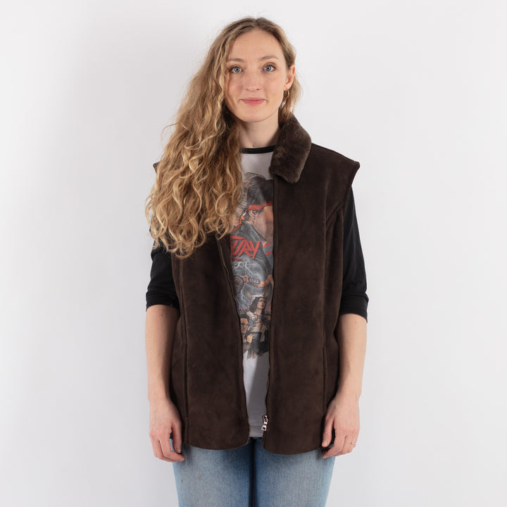 Vintage 00's Women Faux Sheepskin Vest in Brown - NorthernGrip