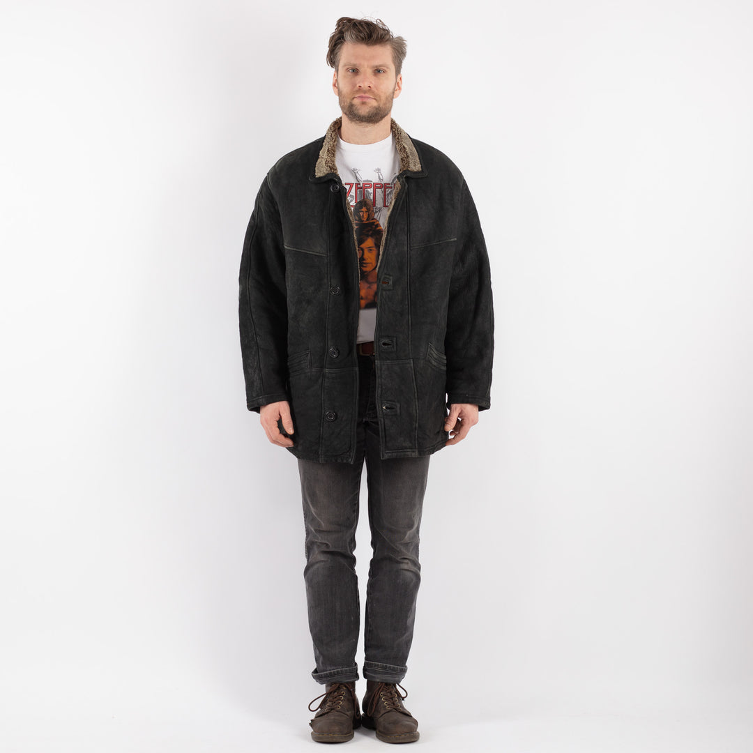 Vintage 90's Men Sheepskin Coat in BlackZ629