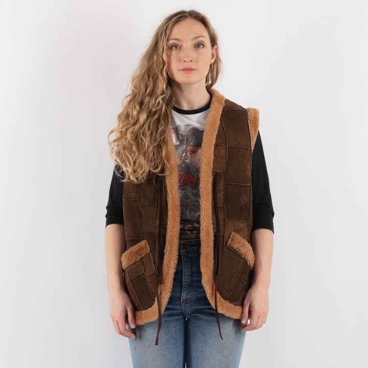 Vintage 70's Women Sheepskin Vest in Brown - NorthernGrip